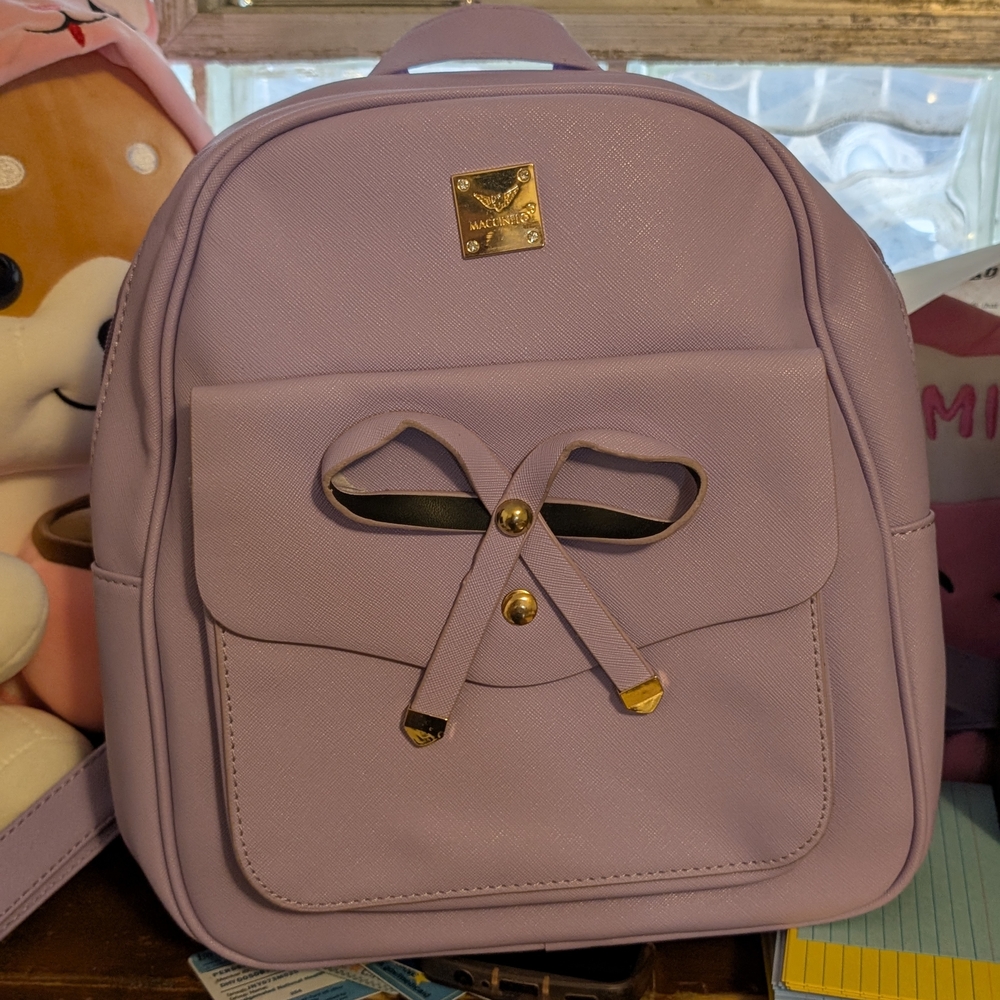 Lilac Mini Backpack with Decorative Bow Pocket